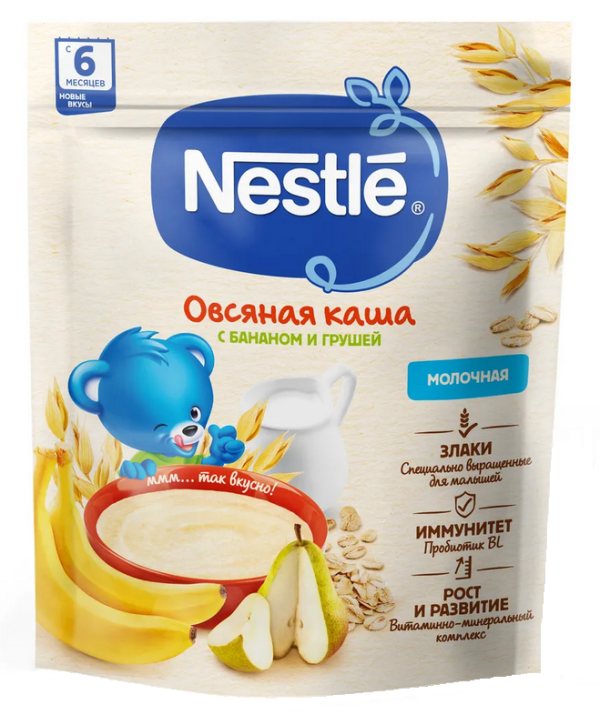 Сухая молочная овсяная каша Nestle с грушей и бананом с 6 месяцев 200 г ...